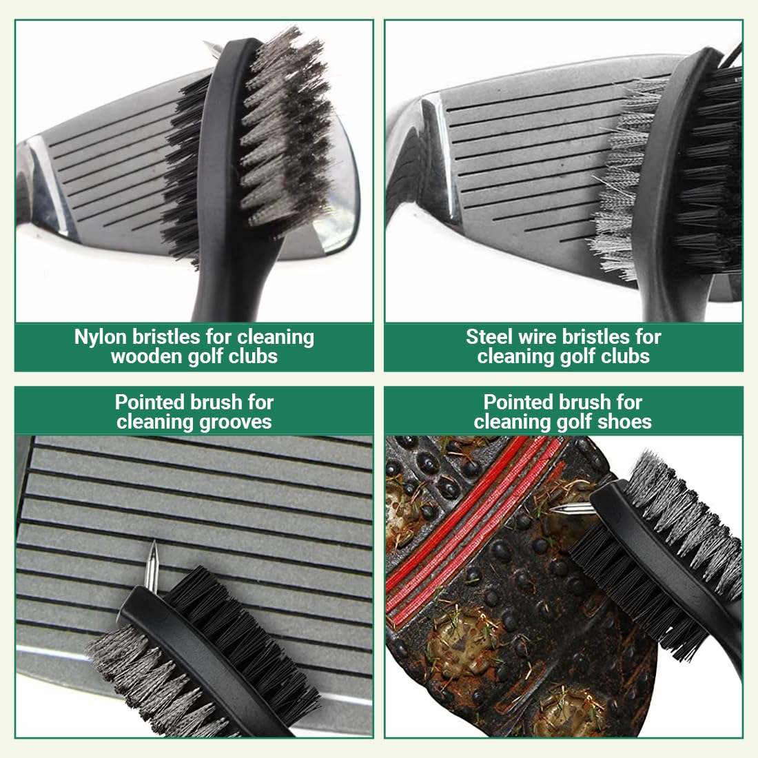 1 Pcs Spazzola per Mazze da Golf con Clip (Moschettone), Doppia Testina, per Pulizia di Club Face e Groove, da Appendere alla Borsa da Golf