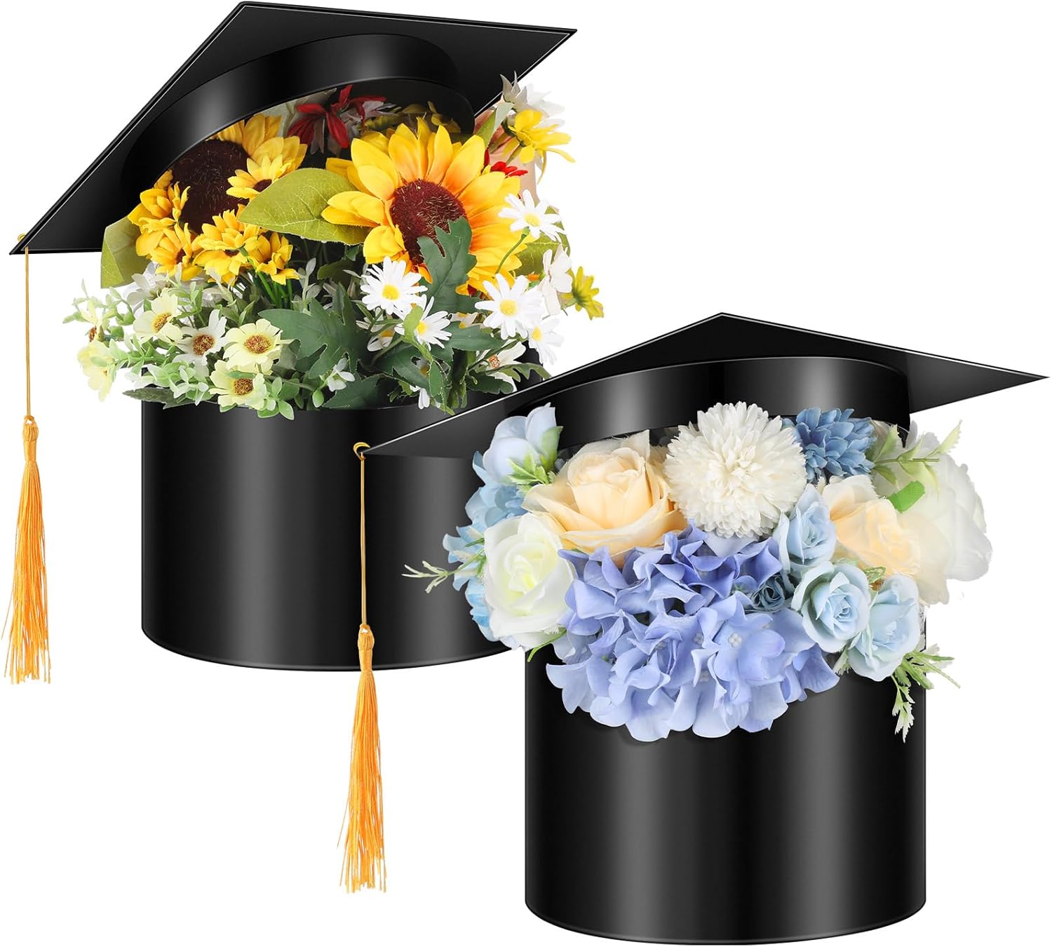 Wonderjune 2 Pcs Graduation Cap Gift Box Graduation Flower Gift Box Party Favors Class of 2026 Candy Container with Tassel Empty Container for Grad Party Celebration, 7.1 x 5.9 Inch, 5.9 x 7.9 Inch