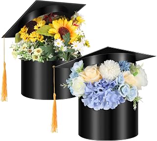 Wonderjune 2 Pcs Graduation Cap Gift Box Graduation Flower Gift Box Party Favors Class of 2026 Candy Container with Tassel Empty Container for Grad Party Celebration, 7.1 x 5.9 Inch, 5.9 x 7.9 Inch