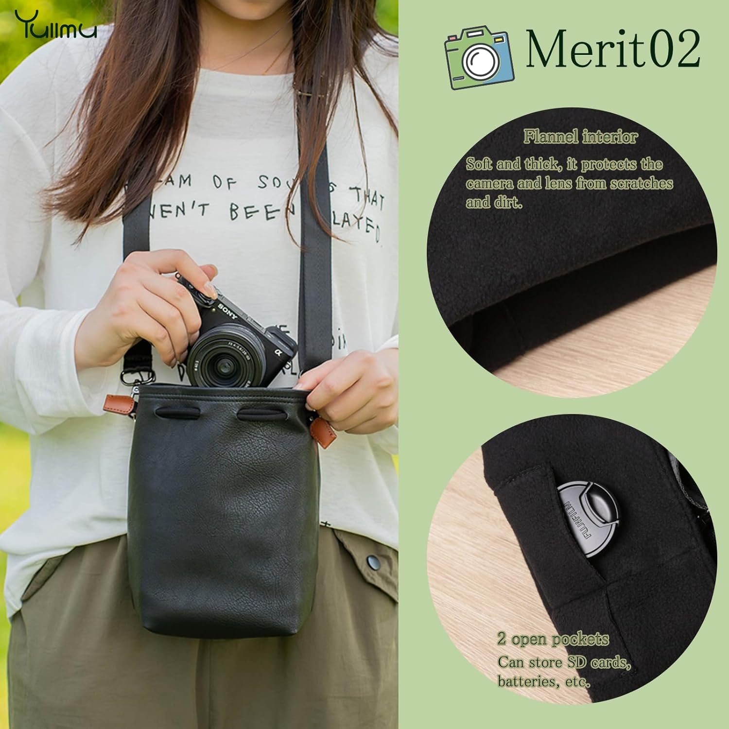 Drawstring Camera Bag Soft Camera Pouch Handbag Lens Pouch Bag Thickened design with soft flannel lining with Mirrorless Cameras/Nikon/Canon/Sony/Fuji Camera Case - Image 6