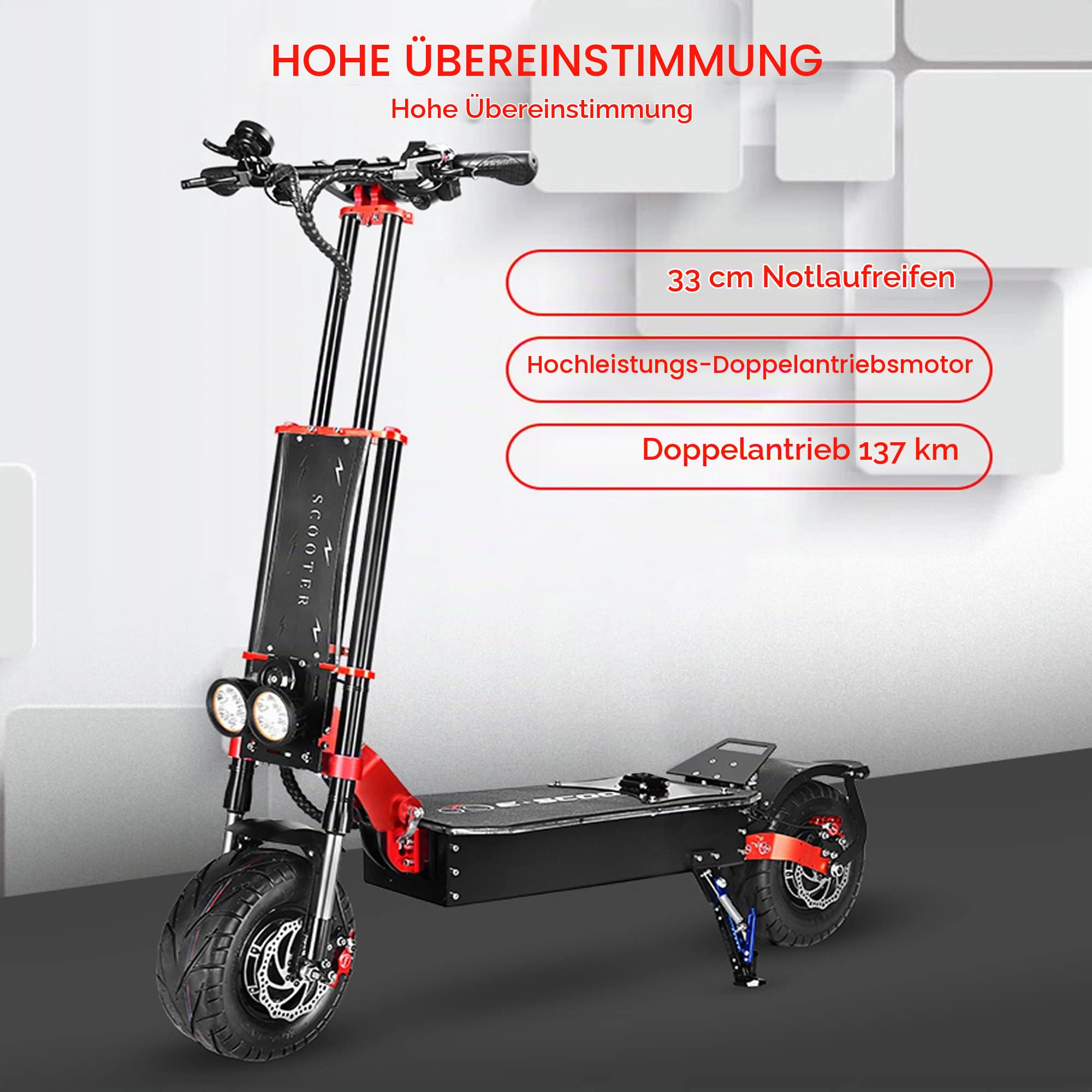 HWWH Elektroroller Erwachsene leistungsstark Offroad Elektroscooter Elektro Roller E Scooter für Gelände Doppelmotor Extrabreite 13 Zoll Reifen 60V43Ah Lithium-Akku
