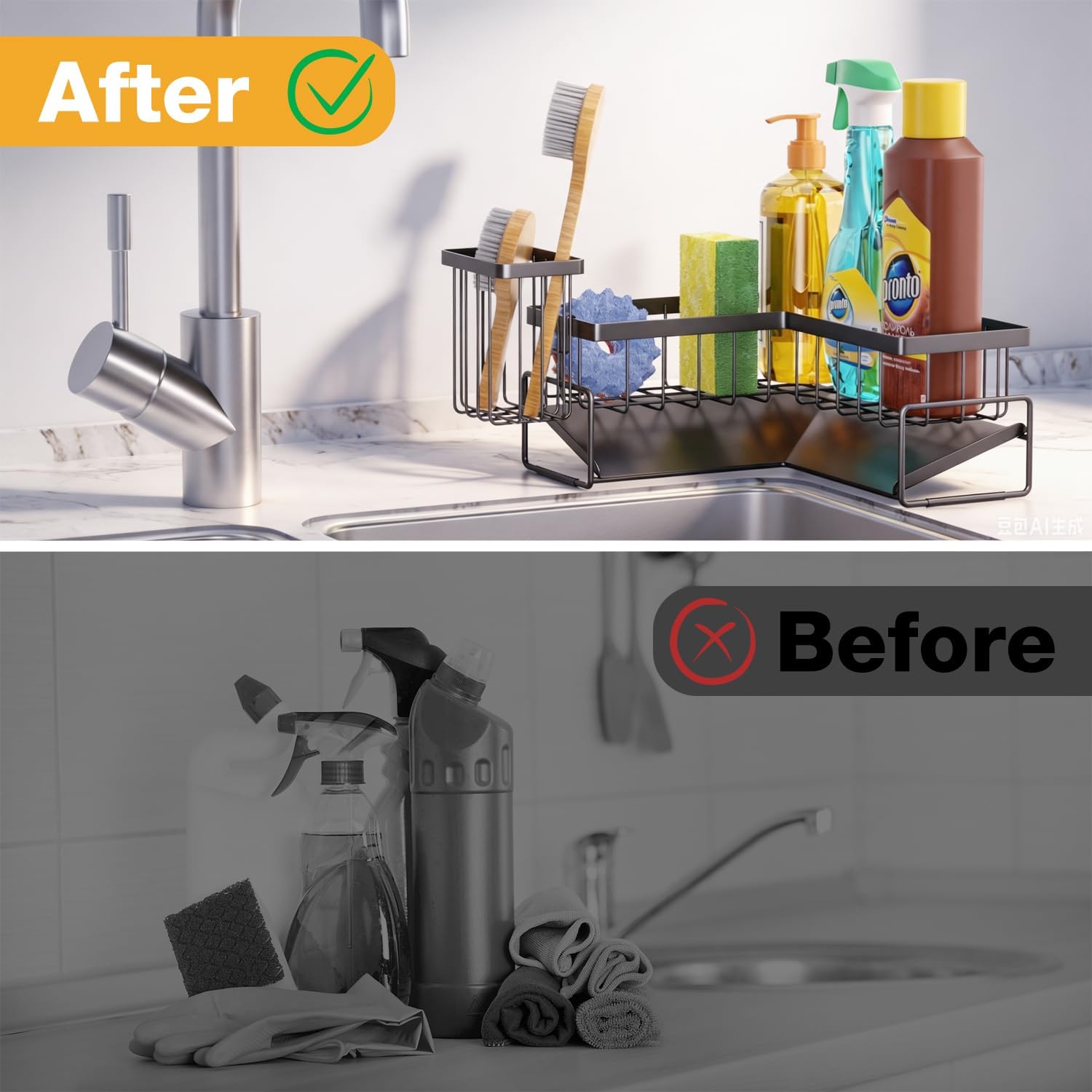 Sponge Holder for Kitchen Sink, L-Shaped Sink Caddy Storage Sink Organizer