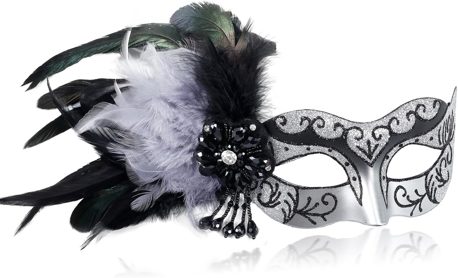 2025 New Silver Women Masquerade Mask with Feathers - Womens Mascarade Venetian Mask for Masquerade Party, Mardi Gras, Halloween Cosplay Prom, Christmas