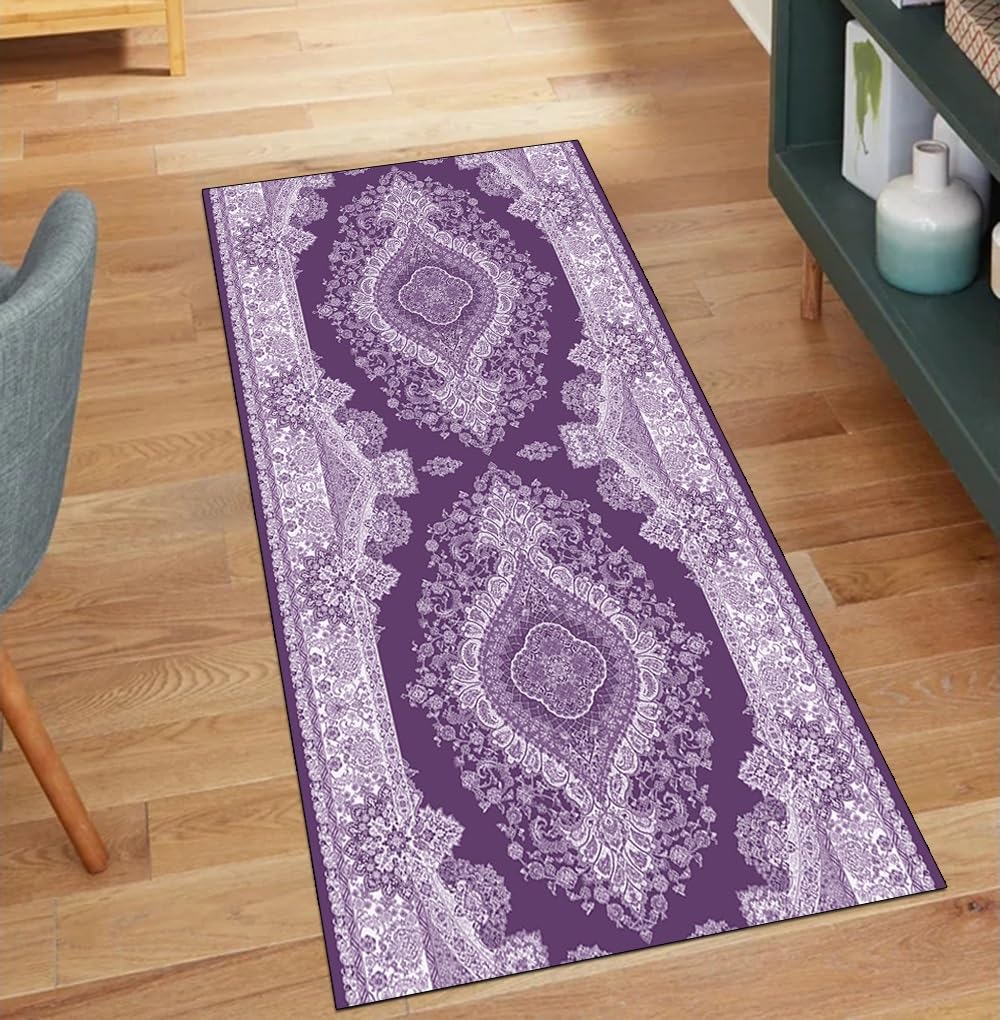 Alfombra de pasillo por metros estilo vintage lila de alta densidad y tacto suave