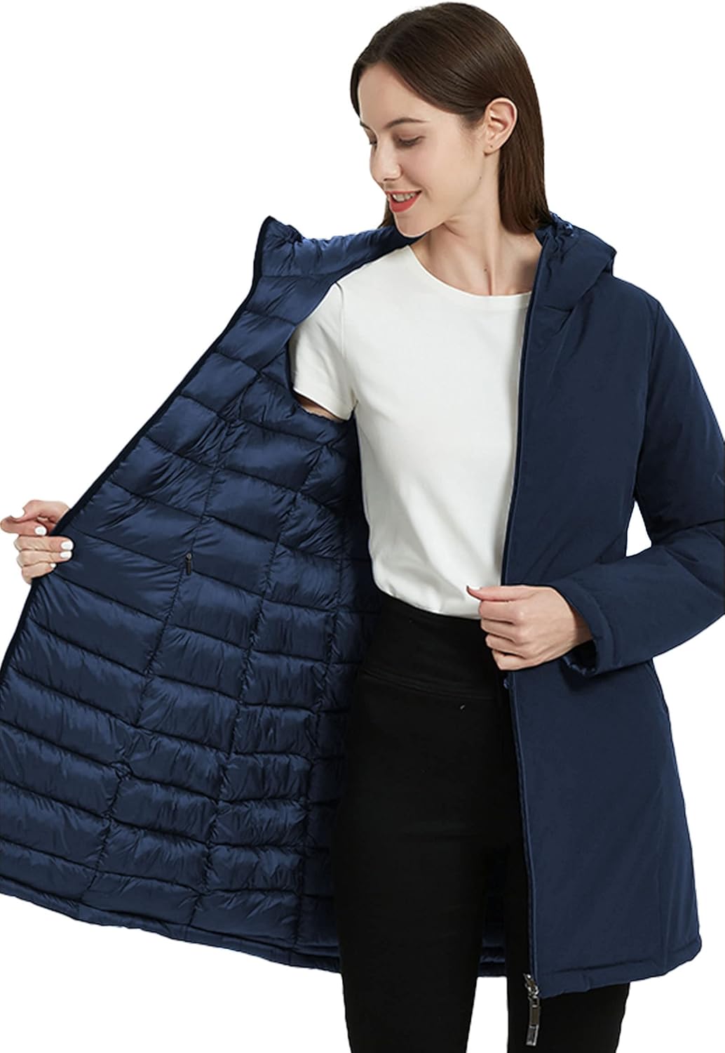 Bellivera Women Puffer Jacket Reversible Spring and Winter Fashion Warm Quilted Long Hooded Padded Bubble Coat - Image 3