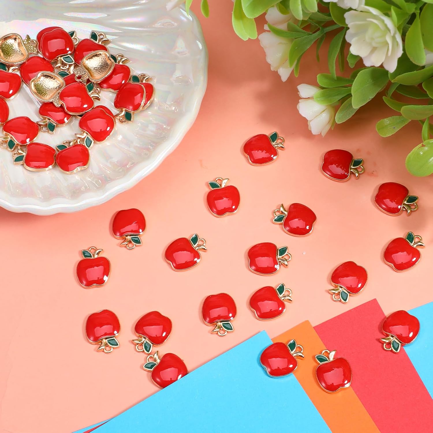 40 PCS Apple Charms, Fruit Charms for Jewelry Making, Enamel Alloy Apple Charm for Keychains Earrings Bracelets Necklaces Jewelry Making and DIY Crafts - Image 3