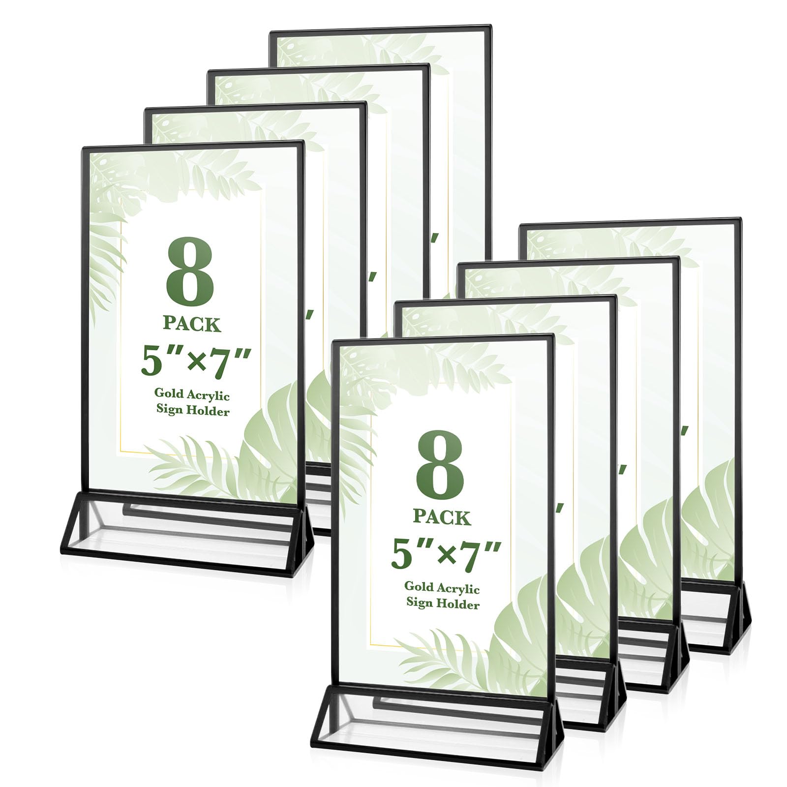 Paquete de 8 soportes acrílicos de 5 x 7 pulgadas, soporte vertical transparente de doble cara, soporte para folleto de menú para números de mesa de boda, letreros de restaurante, fotos de