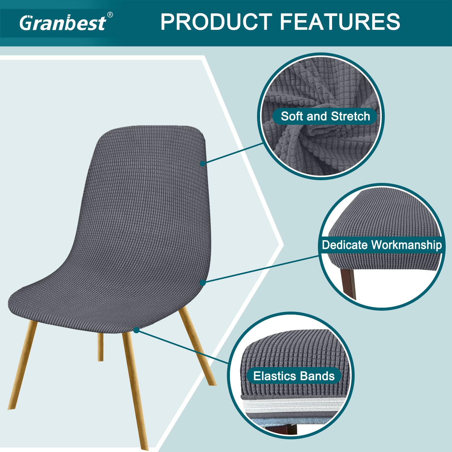 Granbest Jacquard Thickened Elastic Dining Chair Covers, Low Back Chair Slipcovers for Hotel Banquet, Wedding - Image 4