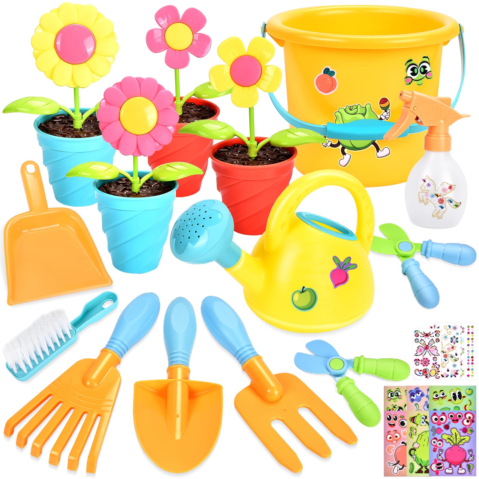 Aragallant Kit Jardinage Enfant, 28 Pièces Outillage de Jardin pour Enfants avec Pelle Arrosoir Rateau Pots de Plantes Seau Plage Set Jardinage Enfant, Jouet Exterieur Outils Jardinage Enfant 3 Ans+