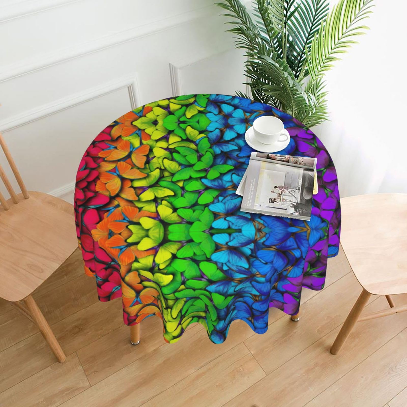 hhxvcv Colorful Butterfly Round Tablecloth – Dining Table Cover