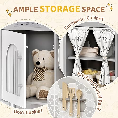 Miniatura 5 de MAMIZO Cocina de madera para niños, juego de cocina para niños pequeños con perillas de clic, juego educativo de chef para niños a partir de 3 años