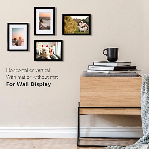 Miniatura 5 de KINLINK Marco A5 negro, marco de fotos de madera con plexiglás para imagen de 4 x 6 con paspartú o A5 sin paspartú, pared y mesa, diploma