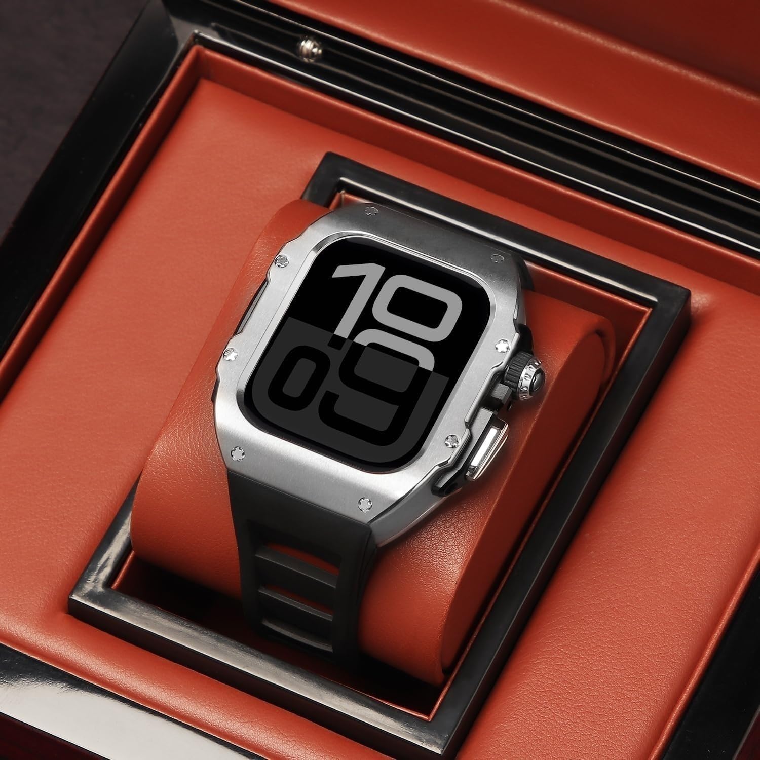 For Apple Watch Series 10 46mm Ultra 2 49mm ステンレススチールケース ラバーバンド fo