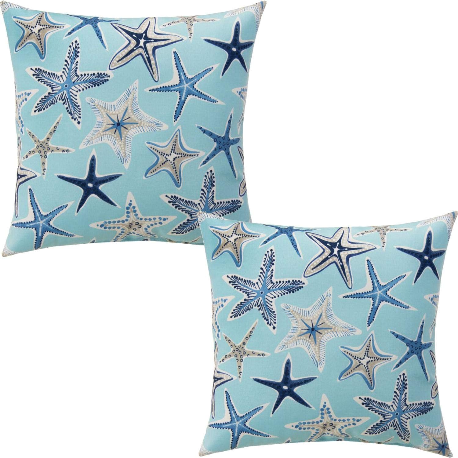 ZUEXT Aqua Starfish Nautical Throw Pillow Covers 18x18 Inch Set of 2, Double Sided Cotton Linen Polyester Ocean Sea Life Starstruck Outdoor Coastal Boat Pillowcase for Sofa Beachy Pirate Home Decor