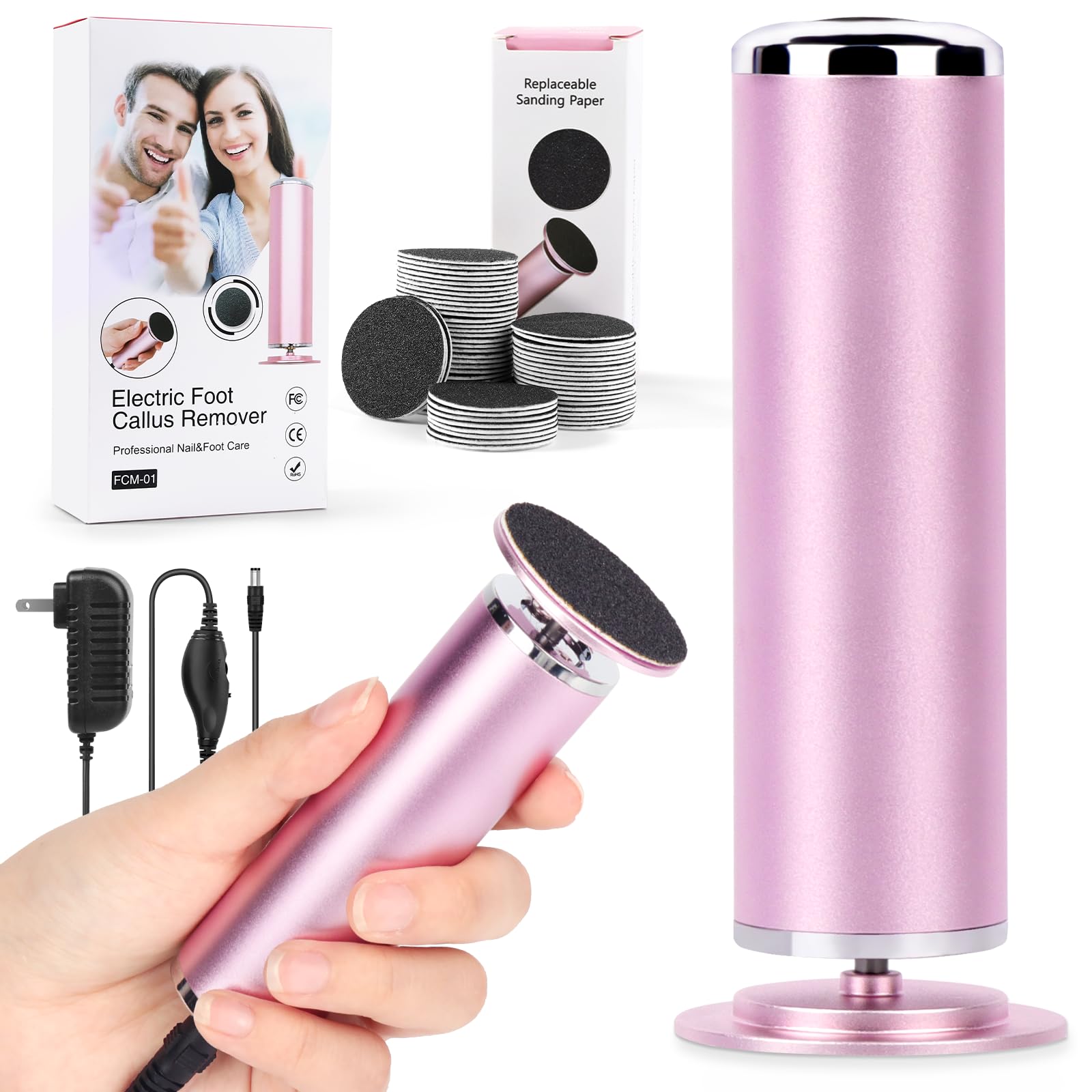Electric Foot File Remover Callus: Profesional Pedicure Tool for Callus Remover - Adjustable Speed Feet File Grinder for Skin and Calluses with 60 Pcs Replacement Sandpaper Disk for Home Spa Salon