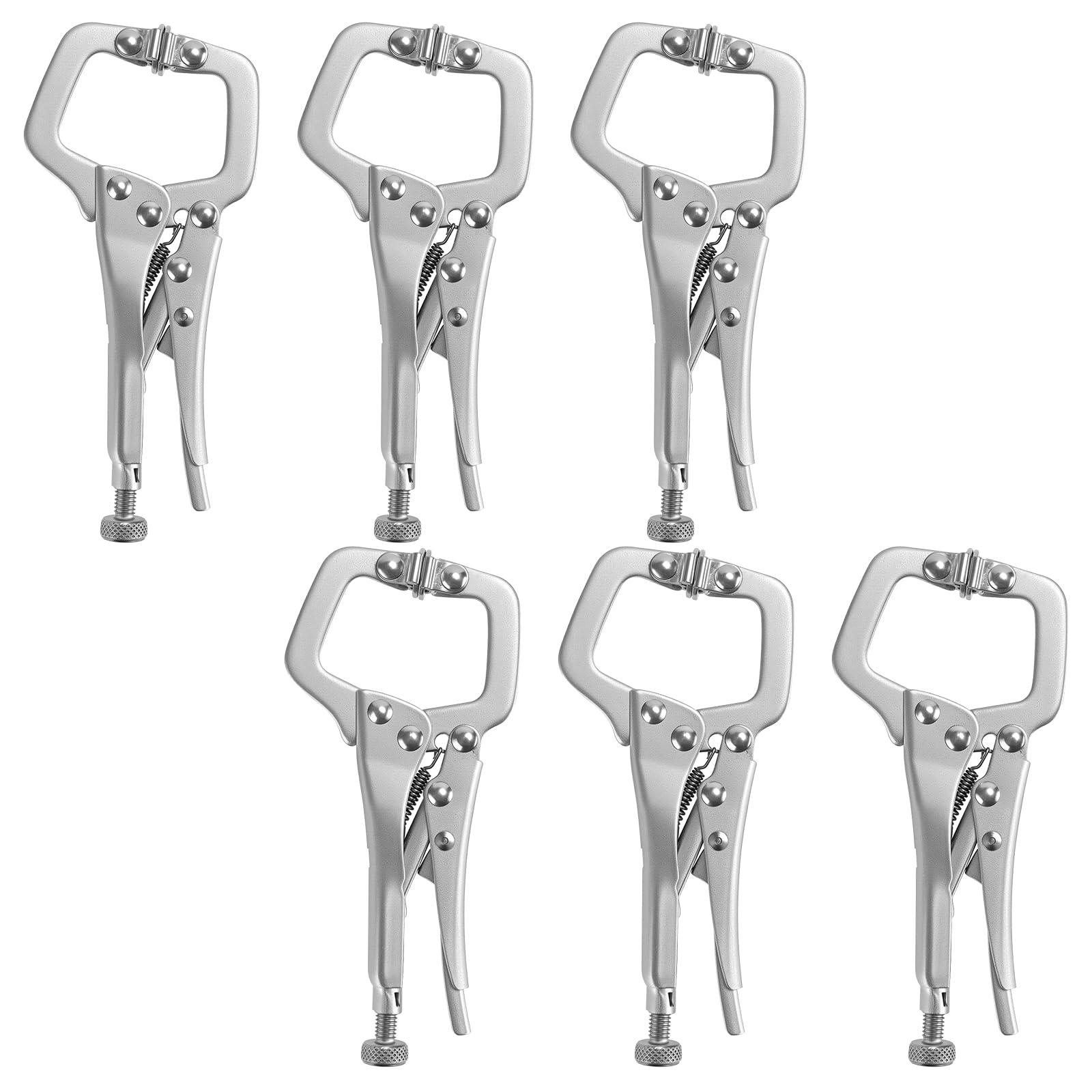 ZEONHAK 6 Piece 5 Inch C Clamp, Silver Welding Locking Face Clamps with Adjustable Screw for Woodworking, The Max Opening Jaw 2.5cm/1 Inch