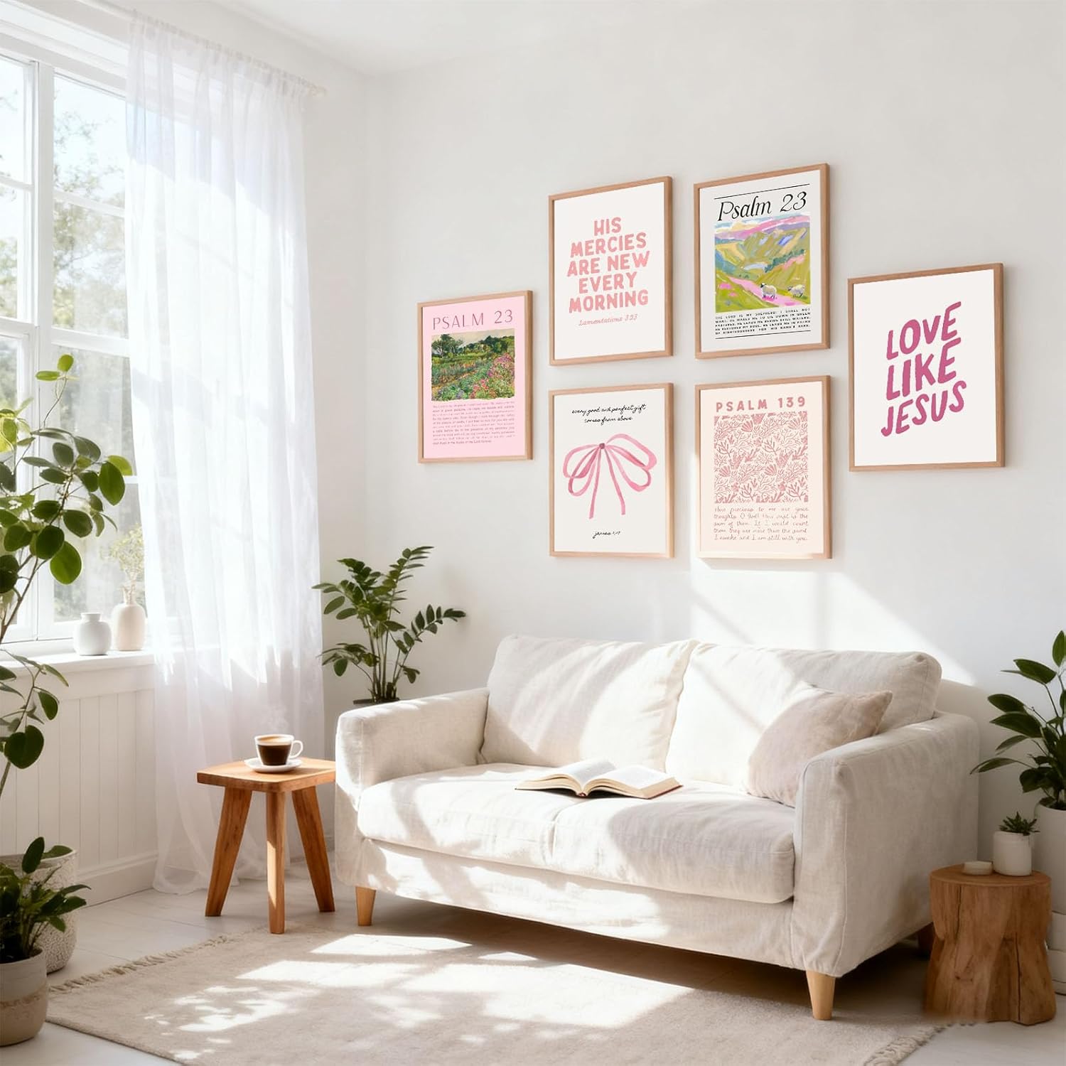 Pink Christian Canvas Wall Art set of 6 Bible Verse Bow Pictures Wall Decor Trendy Preppy Posters Prints Scripture Religious Jesus Painting Artwork for Girls Room Christian Housewarming Gift