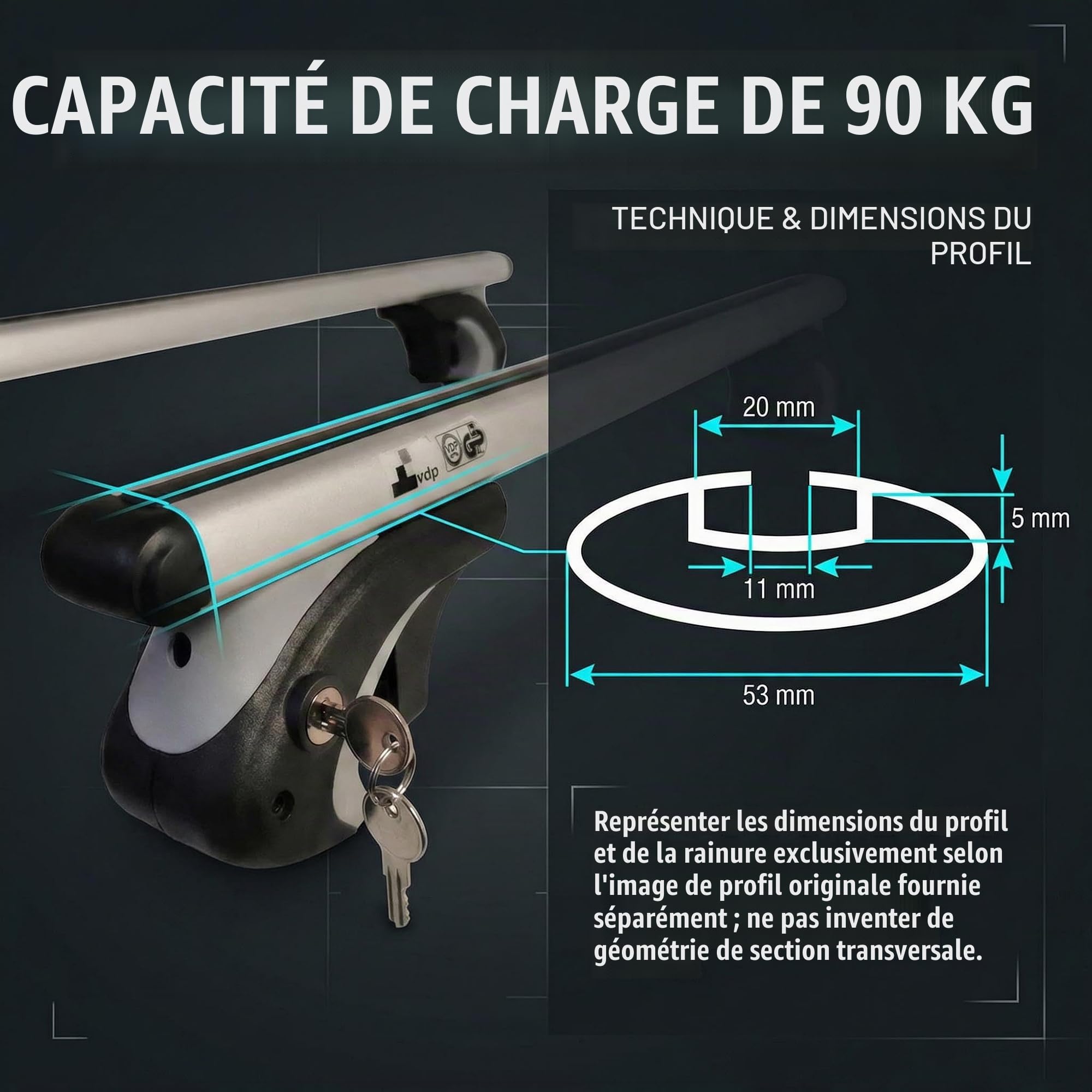 VDP L120 Aluminium Porte-Bagages de Toit pour Un Maximum de 90