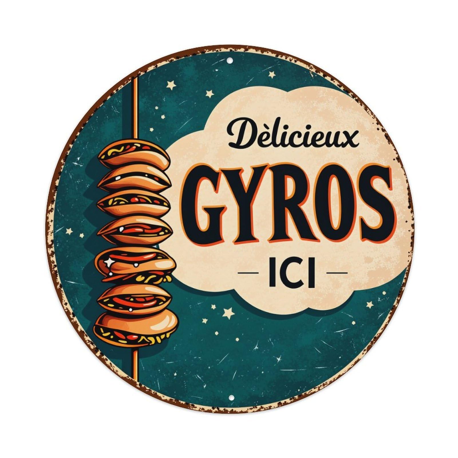Delicious Gyros Here Starry Night Metal Tin Sign Vintage Garden Bedroom Cafe Bar Man Cave Home Wall Decor Metal Poster 8x8 inches