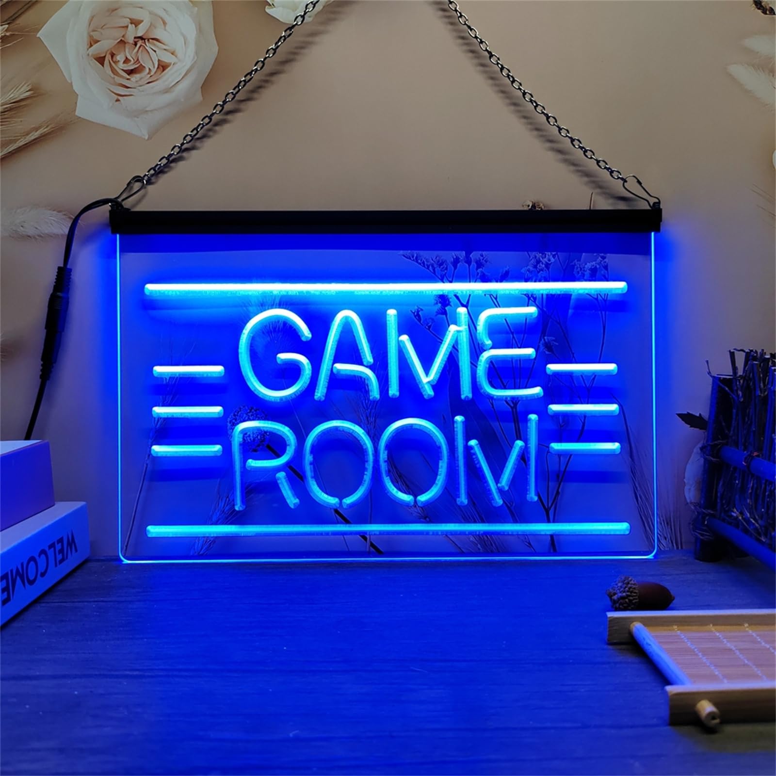 Game Room Neonowy szyld do dekoracji ścian – ściemniane lampy LED typu neon (zasilanie USB) do sypialni, baru, strefy gier i męskiej jaskini,Blue,30x20cm