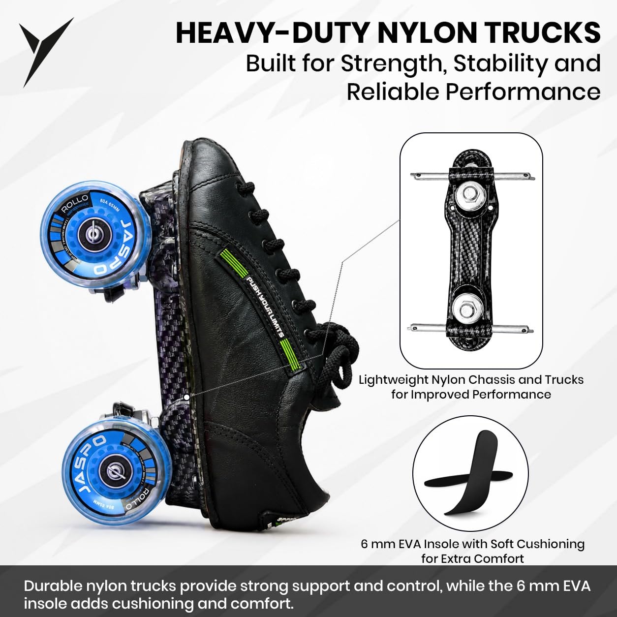 jaspo Unisex Pro Hyper Quad Outdoor Wheel Shoe Skates (1 Uk(Foot Length 21.8 Cms), Black) 2