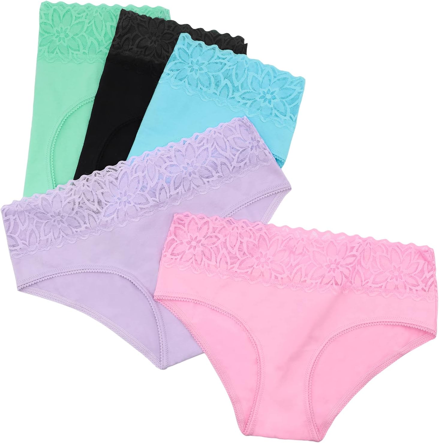 Littleforbig Women's Ladies Soft Cotton Underwear Hipster Briefs 5 Pack Panties Set - Lace High Waist Cute Comfort Panties - Image 3
