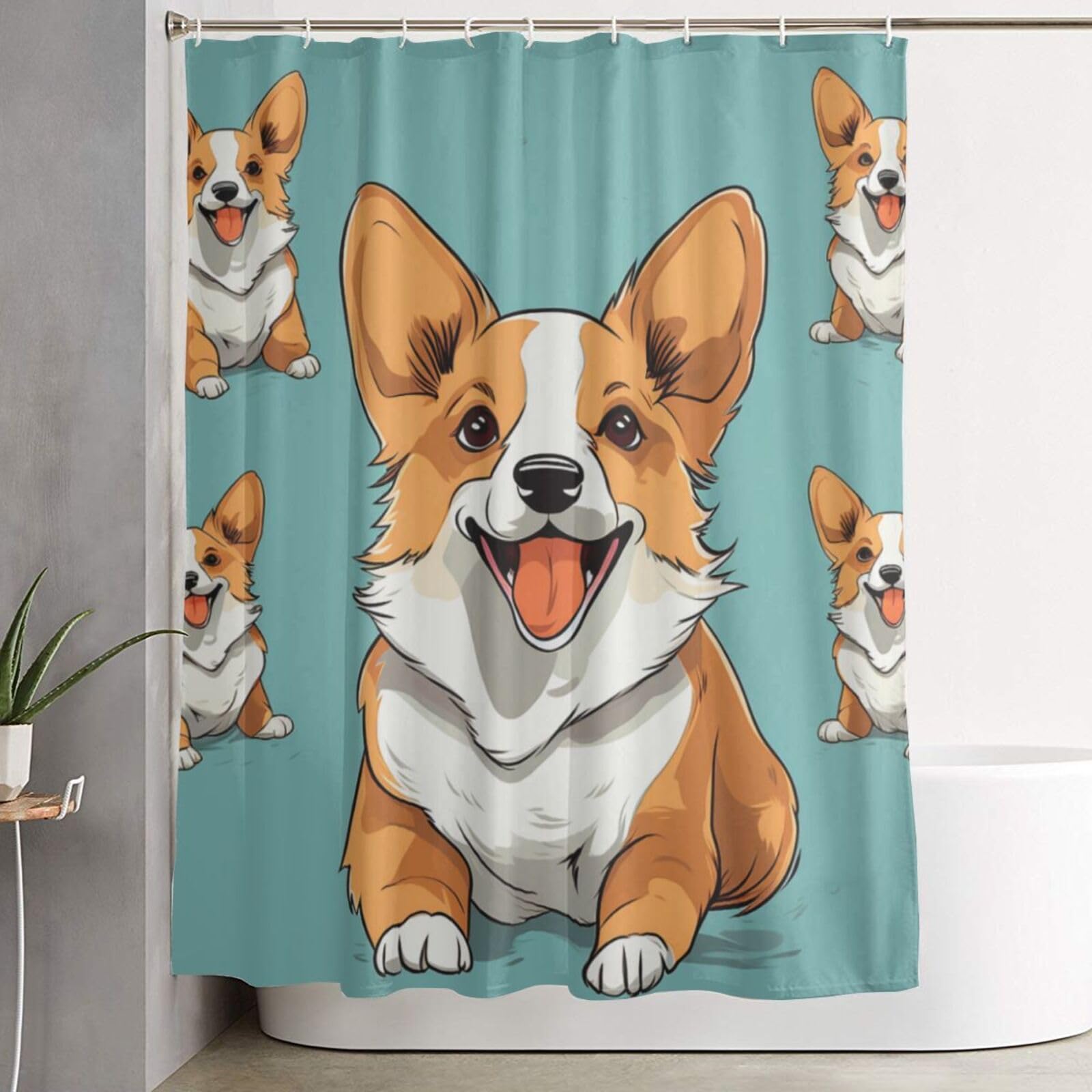 Rideau de douche anti-collant opaque et imperméable motif Corgi pour grand bac