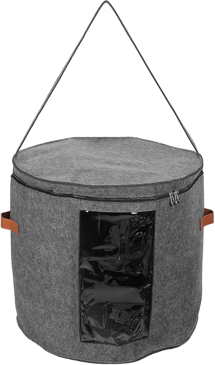Large round Hat Box Organizer with Lid, Portable Dustproof Hat Storage Case for Travel and Closet, Gray 49x43cm, Suitable for Men and Women
