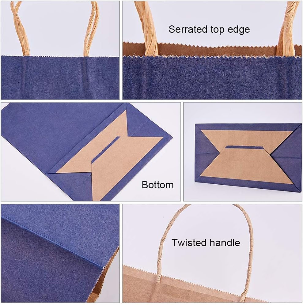 BENECREAT 30 Pack Dark Blue Kraft Paper Bags with Handle 8x4x10.5, Shopping Party Favor Bags for Birthday Wedding Party, Team Gift Packaging