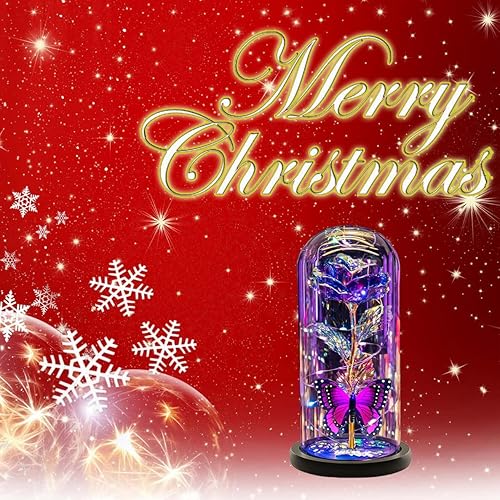 Miniatura 7 de Regalos de flores de Navidad para ella, mamá, esposa, regalos de mujer para Navidad, regalo de rosas iluminadas en cúpula de cristal, regalos de