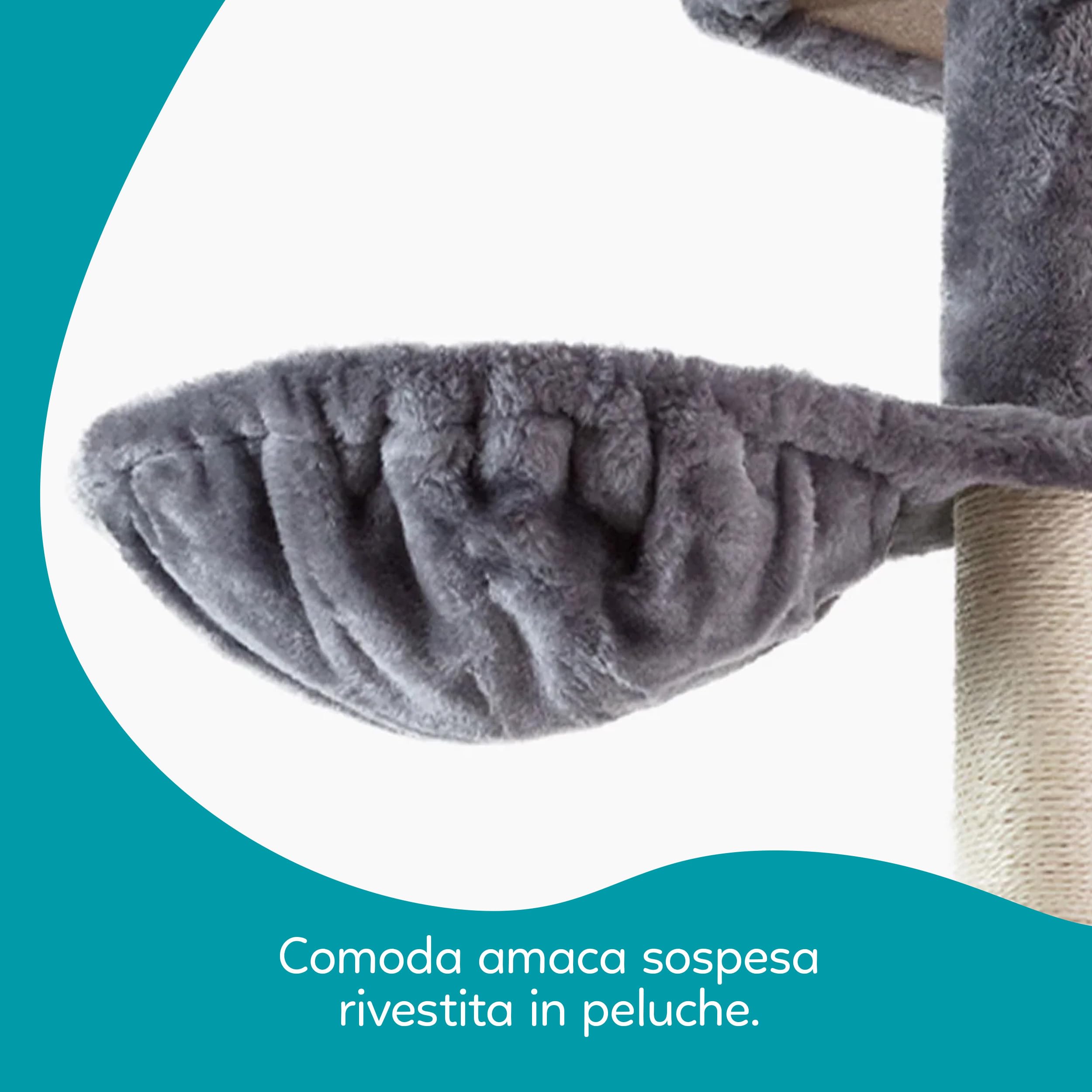 Aqpet Tiragraffi XL a Torre in Sisal e tessuto con Cucce per il riposo, Alto 125 cm per il massimo divertimento del tuo gatto, Colore Grigio