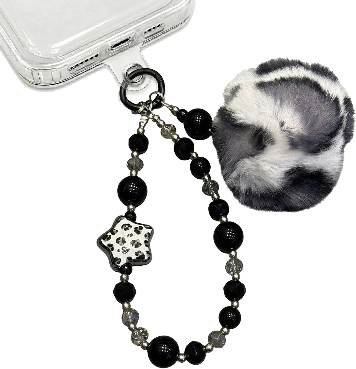 Leopard Print Beaded Phone Charm for Women Girls Pom Pom Phone Strap Star Aesthetic Y2K Phone Lanyard Wristlet