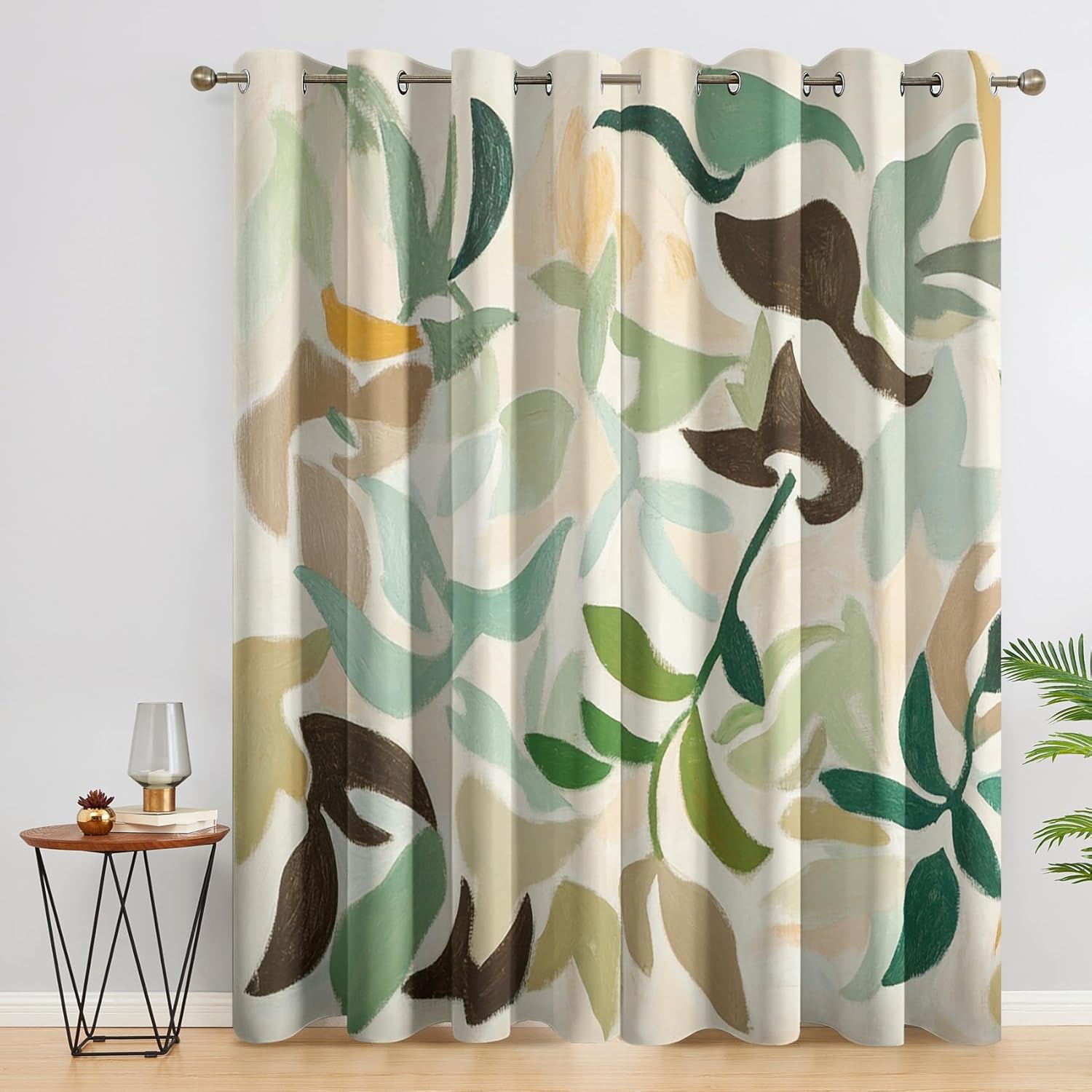 Abstract Leaf Blackout Curtains, Abstract Leaf Curtains for Living Room, Bedroom, Drapes 54 inches Long 2 Panels Set, Botanical Art Design Grommet Window Treatments Rome Decor ABC191
