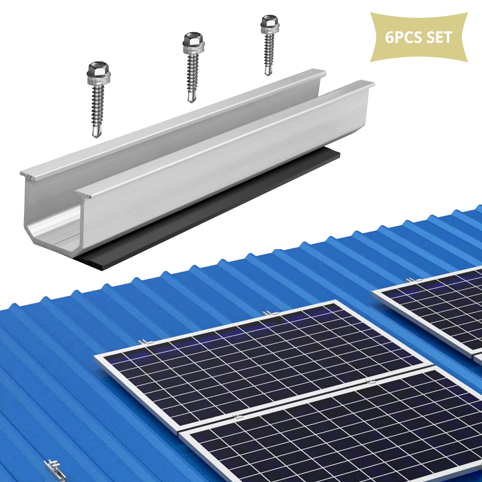 Anbte 6 Piezas Kit Soportes de Paneles Solares 200mm Aleación de Aluminio con Tornillos M5.5*30mm + Almohadillas de Goma Soporte para Panel Solar Juego de Montaje en Tejado