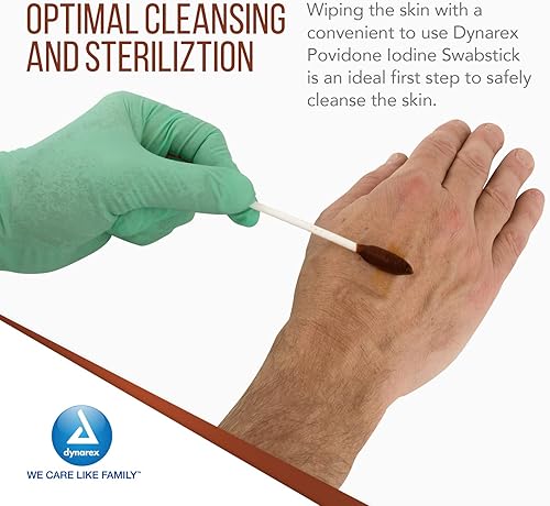 Miniatura 6 de Dynarex Hisopos de yodo povidona, hisopos empaquetados en paquete individual de aluminio, antiséptico para preparación de la piel, marrón, 1 caja de