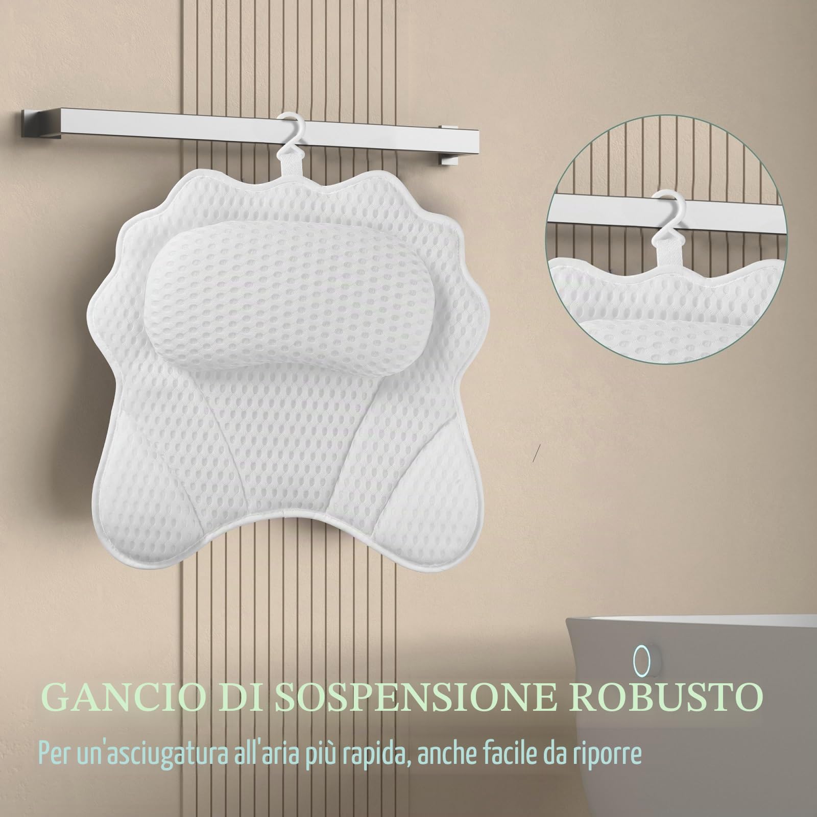 RUVINCE - Cuscino per vasca da bagno per donne e uomini, con 4 cuscini per vasca da bagno ergonomici, per collo, testa e spalle