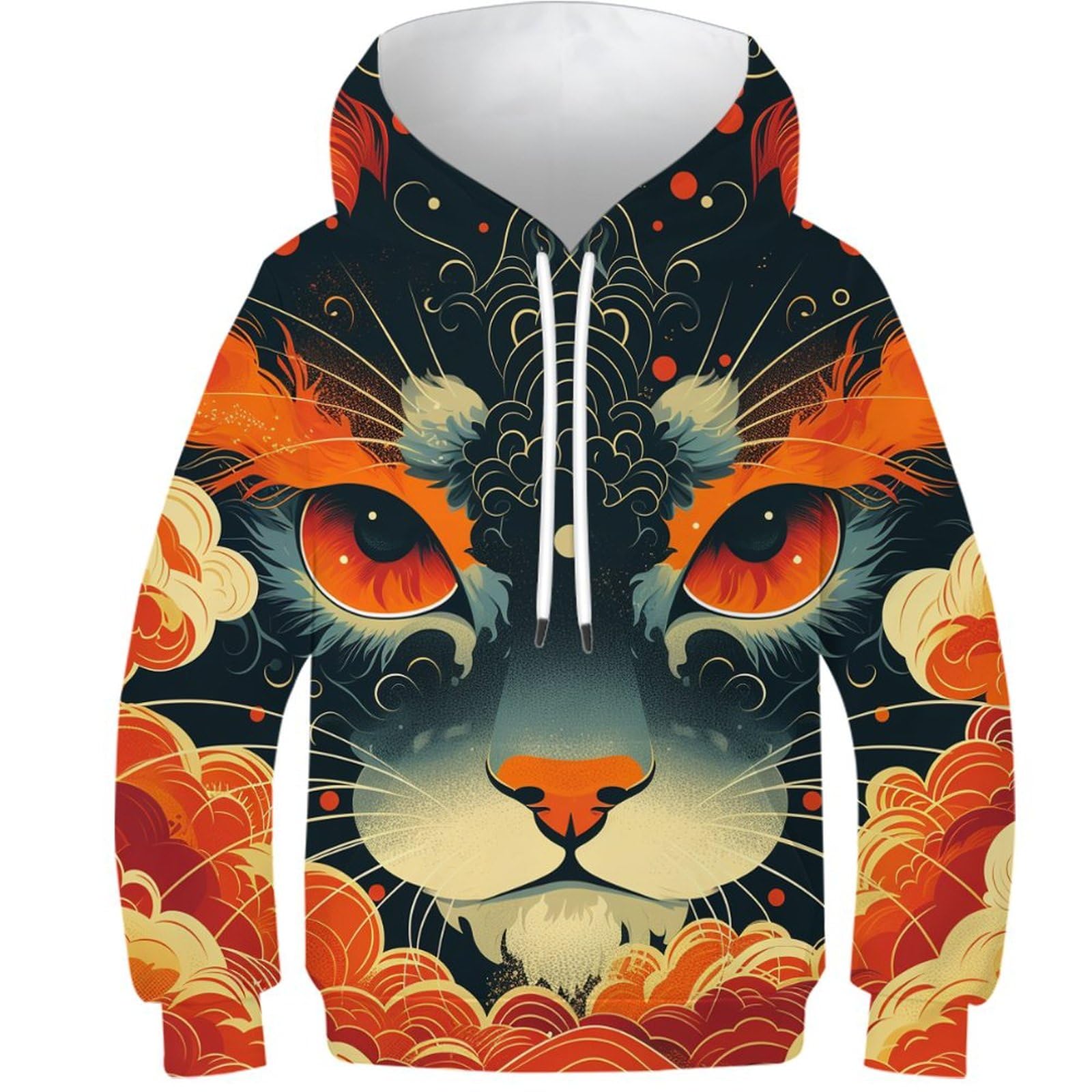 HLXZMCVBT Cat Teen Boys Girls Fashion 3D Printed Pullover Funny Sweatshirt Hooded Sweatshirt Pockets 13-15Y