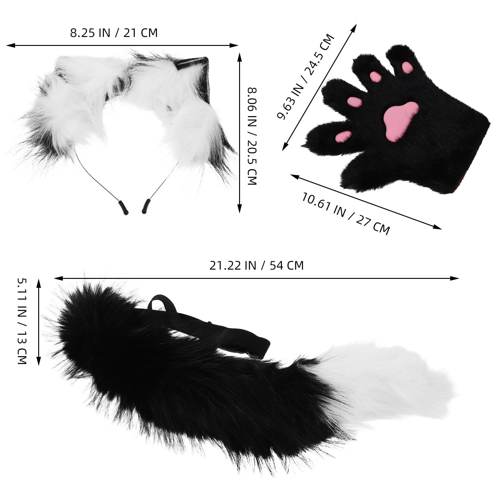 Housoutil Diadema con Orejas de Animal de Cosplay, Orejas y Mitones Guantes, Felpa y Plástico, con y Guantes, para Adultos, Halloween y Fiestas Temáticas de Zoológico y Bosque