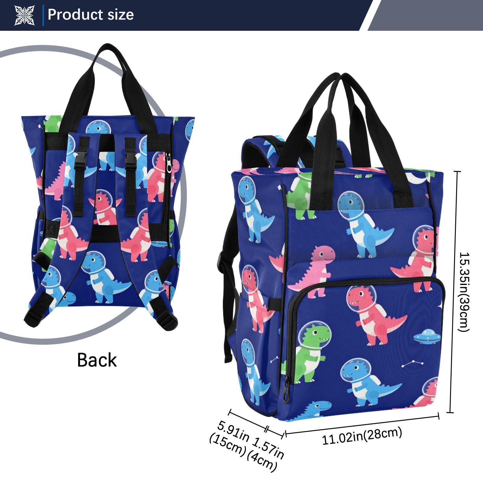 zaino per pannolini Cute Space Dinosaurs Navy