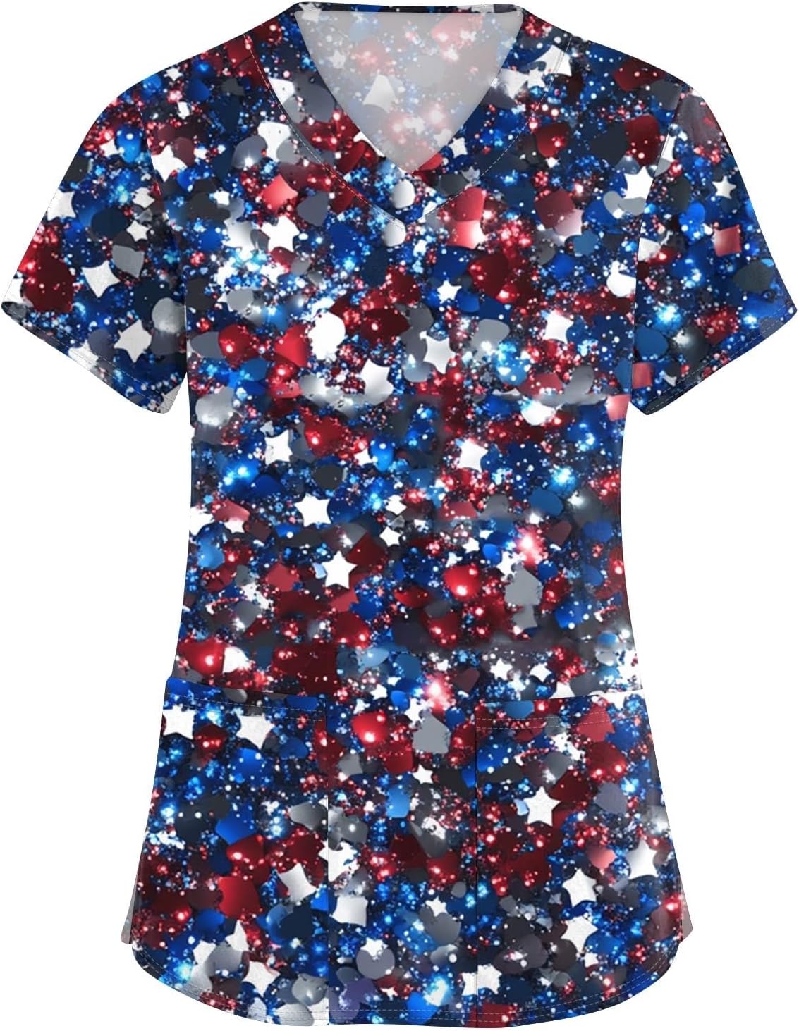 4Th of July Shirt for Women, American Flag Stars Stripes Graphic Shirt, Summer Short Sleeve V Neck Patriotic T-Shirts, S-5XL