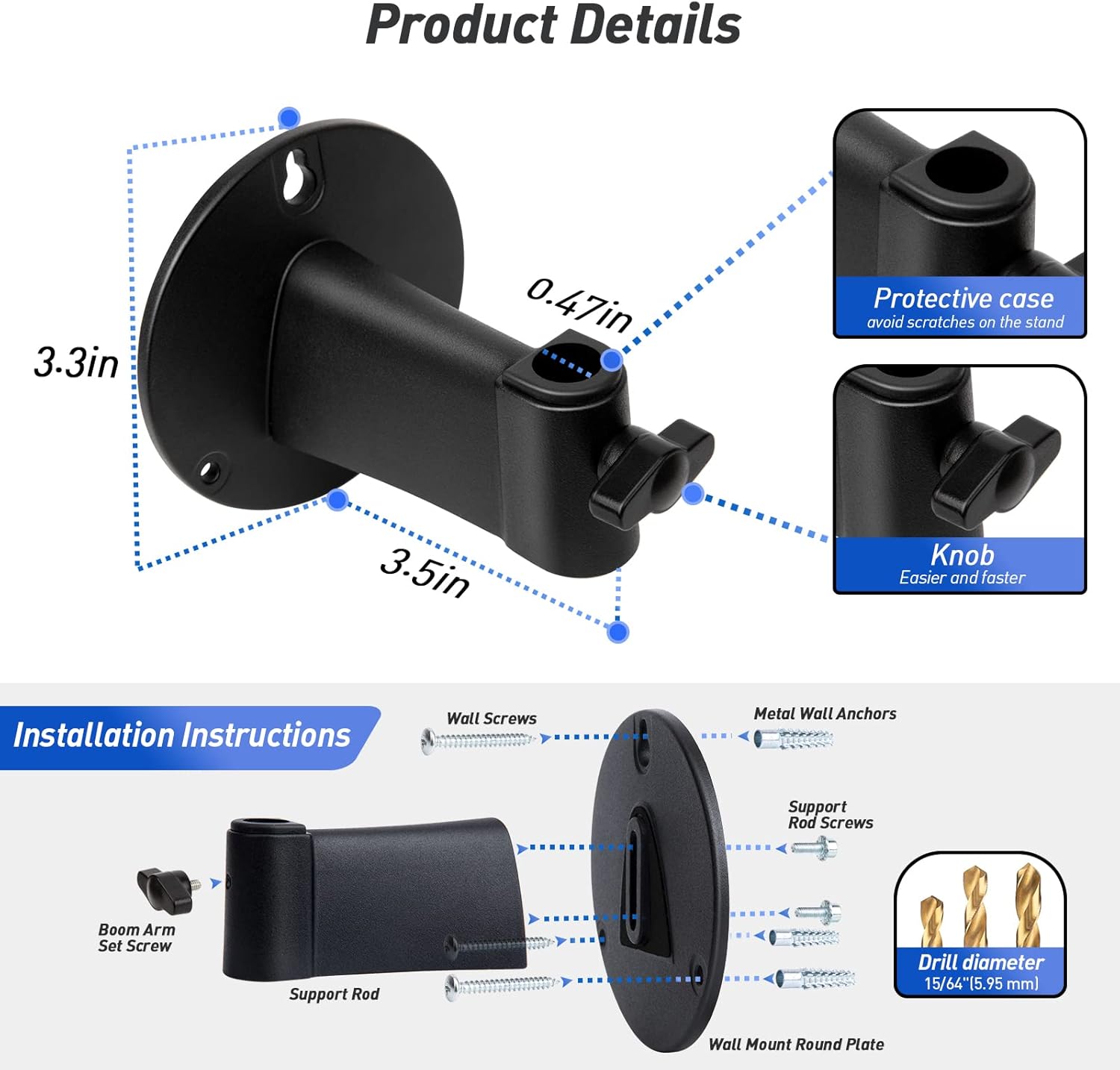 SUNMON Microphone Wall Mount and Metal Table Mounting Clamp, Universal Microphone Boom Arm Stand Compatible with HyperX QuadCast, Blue Yeti, Blue Snowball, Shure SM58 Microphone