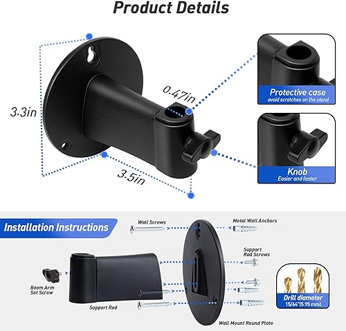 Miniatura 3 de SUNMON Soporte de pared para micrófono y abrazadera de montaje de mesa de metal, soporte universal para brazo de micrófono compatible con HyperX