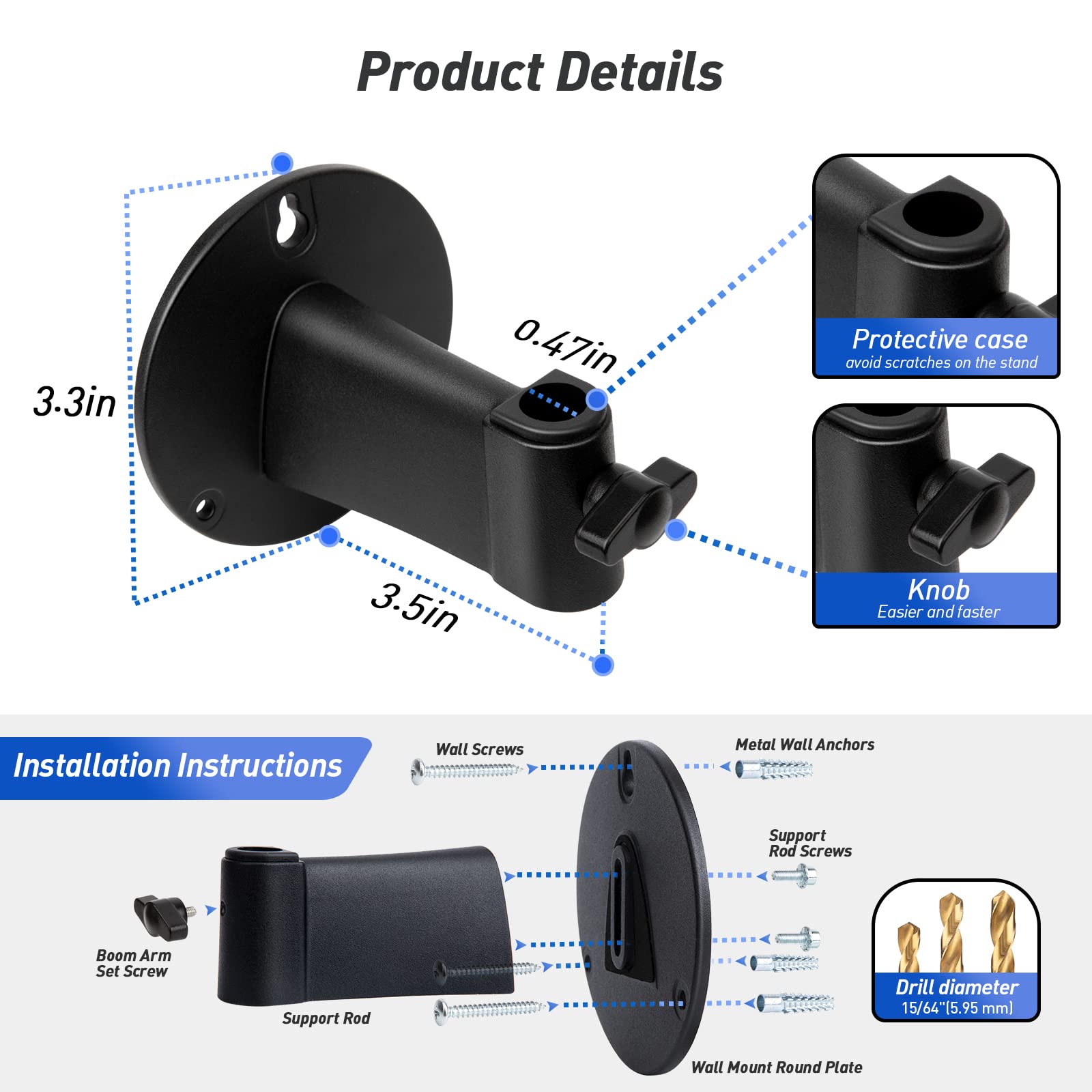 SUNMON Support mural pour microphone et pince fixation pour table en métal, support universel pour bras de microphone compatible avec HyperX QuadCast, Blue Yeti, Blue Snowball, microphone Shure SM58