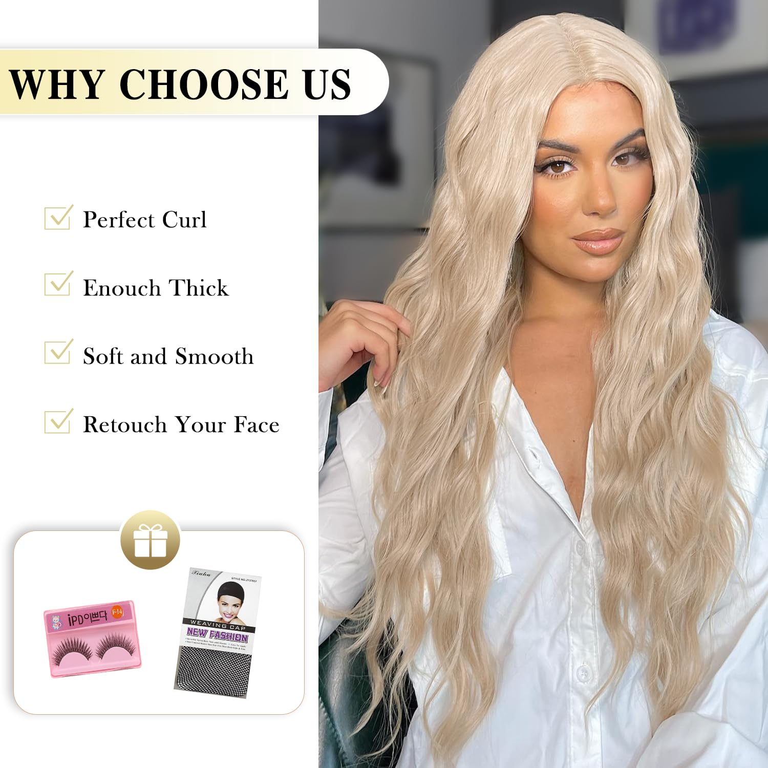 Quantum Love 28 Inches Curly Platinum Blonde Wig Long Wavy lace front Blonde Wig for Women Synthetic Middle Part Cosplay Wigs for Halloween Daily Party Use
