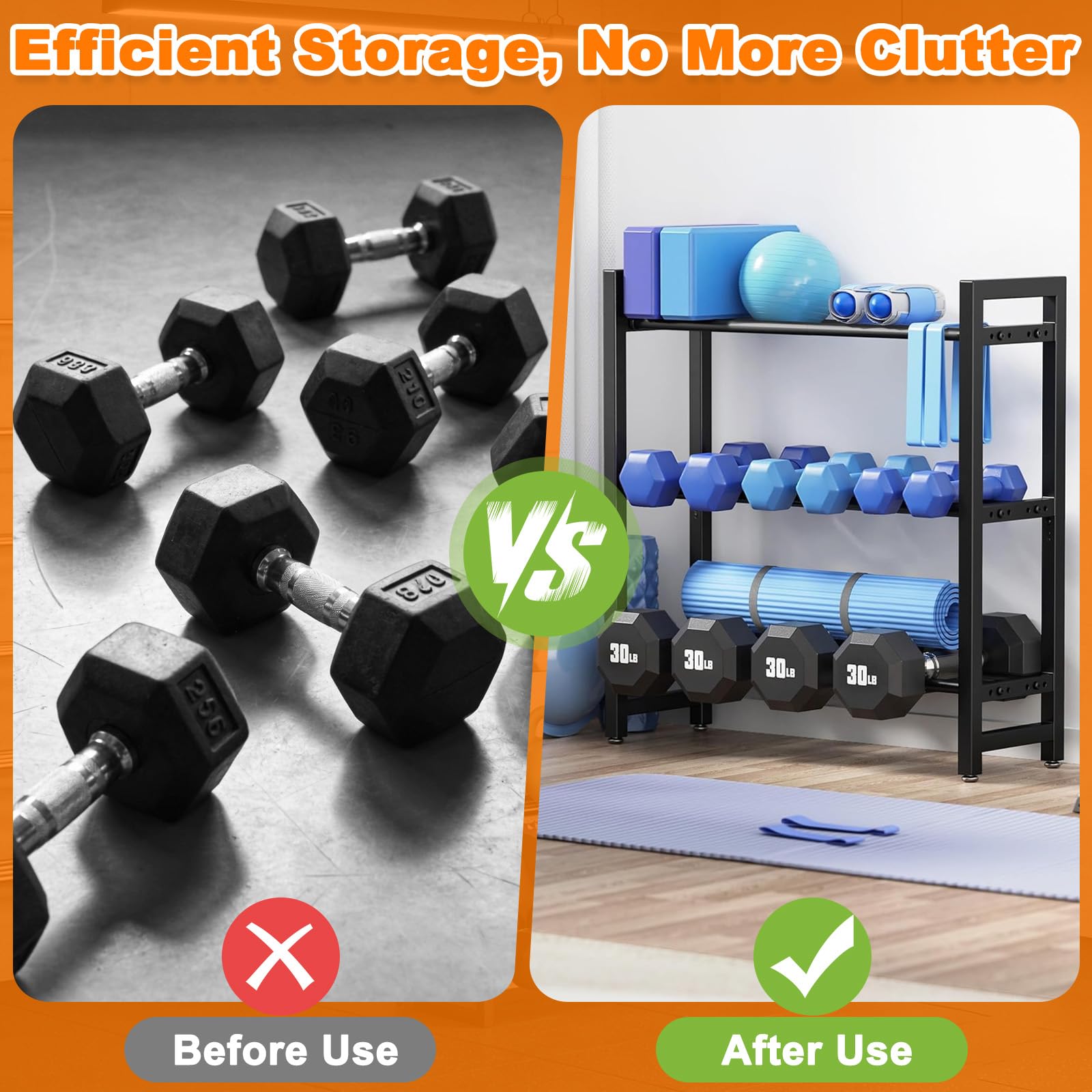 3 Livelli Porta Manubri Regolabile, Supporto Kettlebell, Scaffale per Manubri Metallo Resistente, Rastrelliera Pesi Salvaspazio, Organizzatore Attrezzatura per Casa, Palestra (Capacità 360 LB)