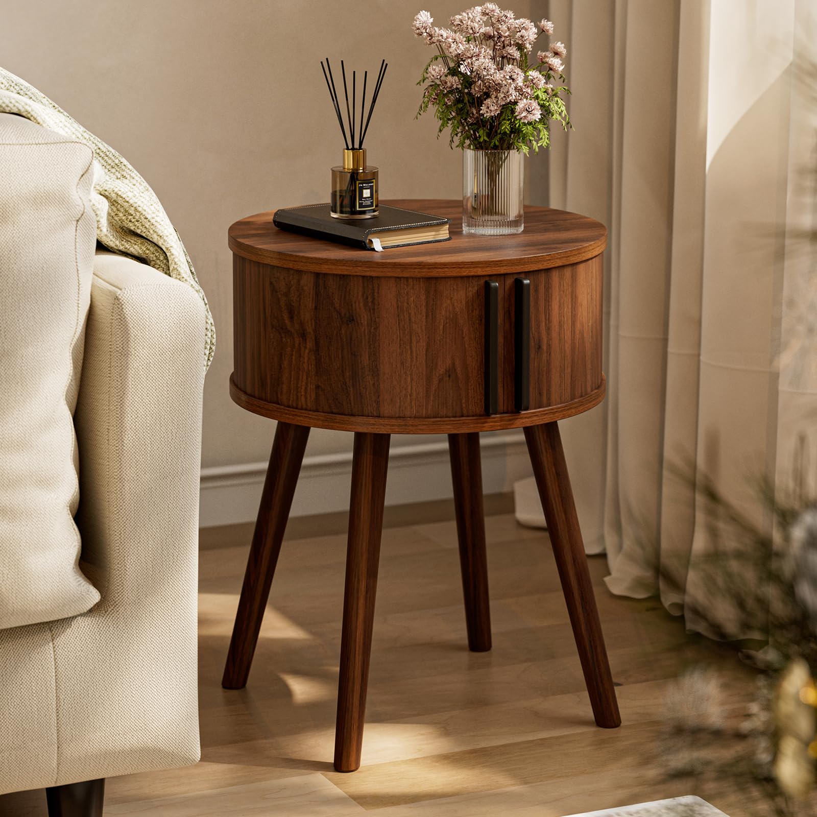 Amazon.com: ZttRiee Round Side Table with Sliding Doors, Mid