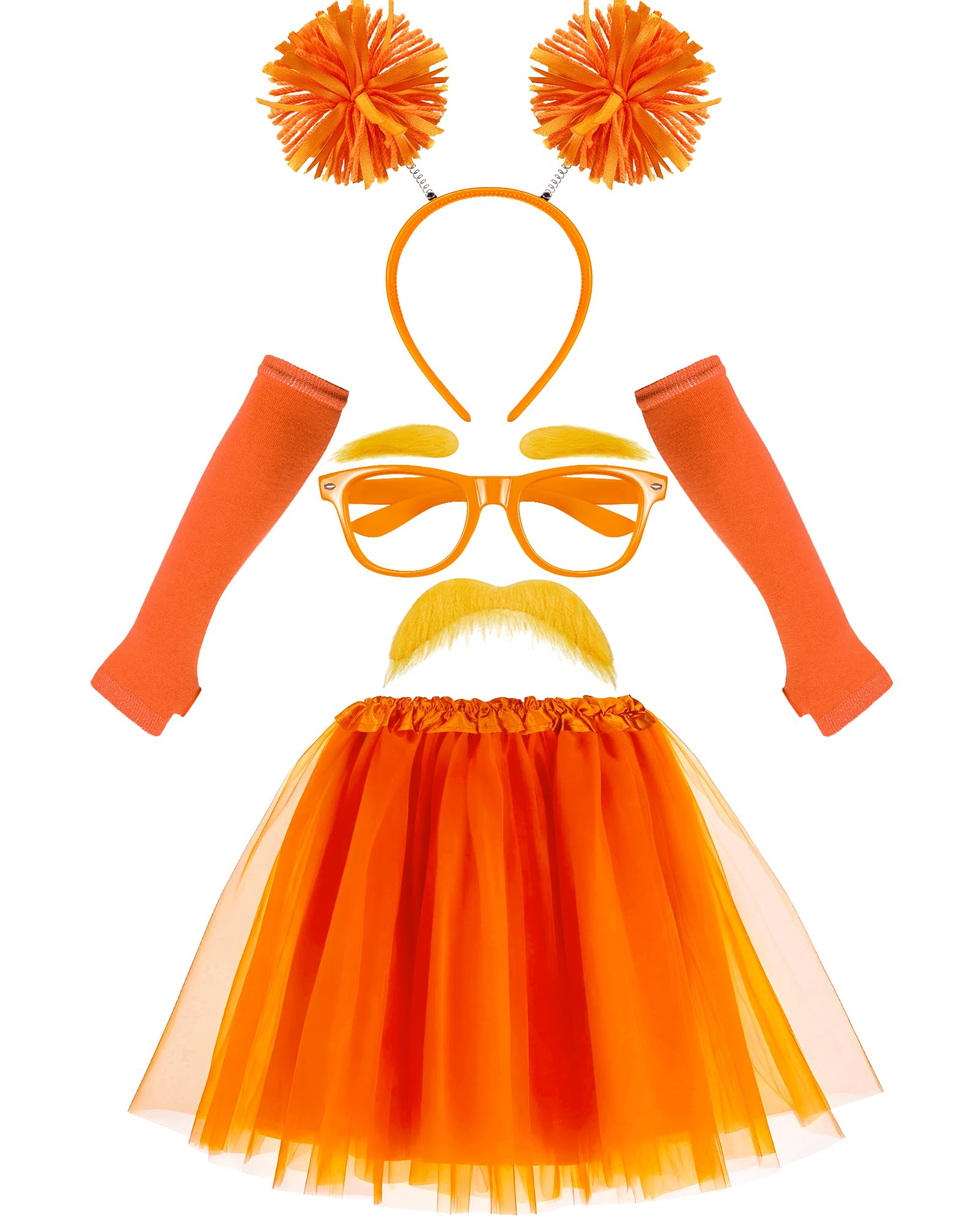 QLINLEAF Orange and Yellowe Tutu Costume Pom Pom Headband Mustache and Eyebrows Orange Furry Character Costume Set for Halloween Party Book Week