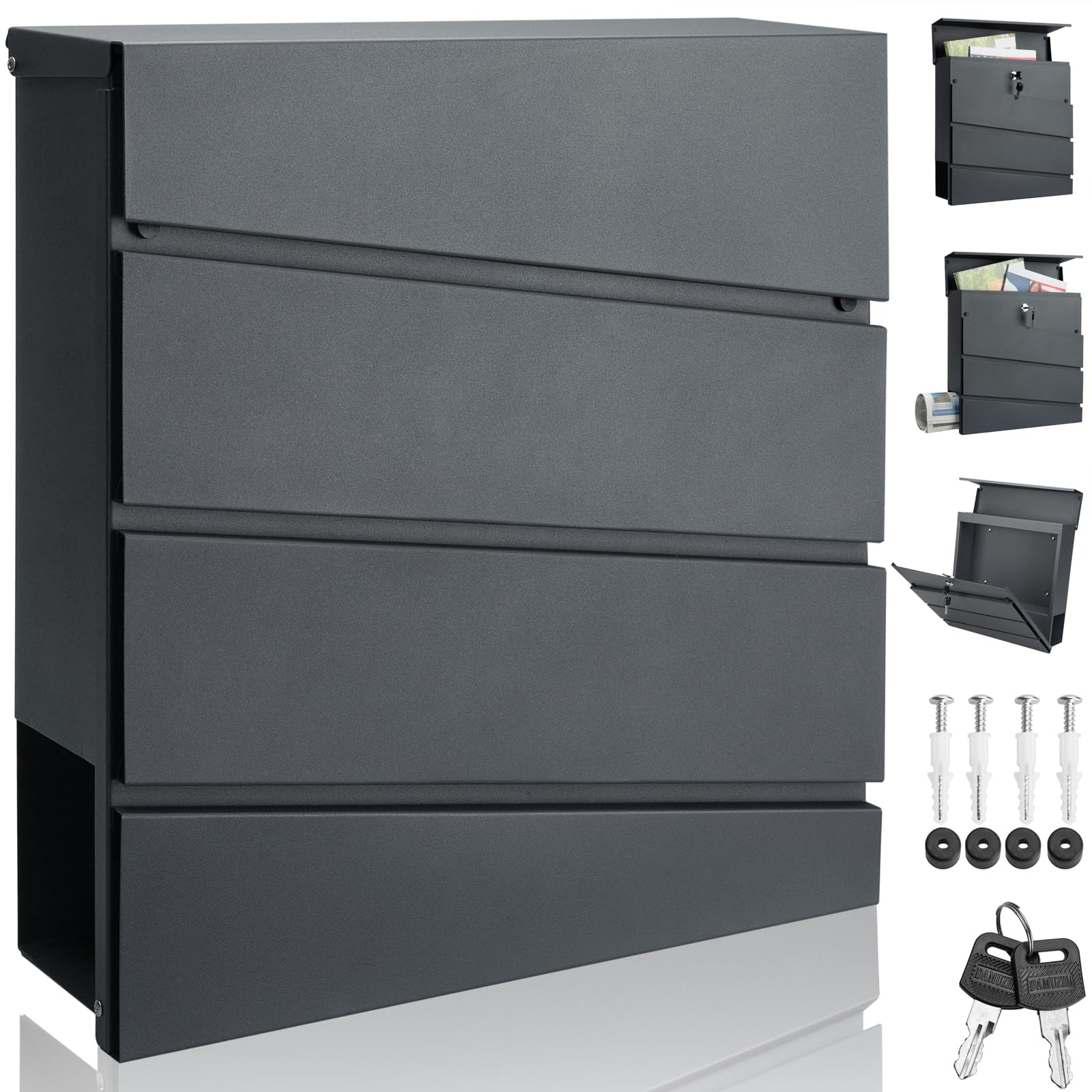 MONZANA® Single Wall Steel Exterior Post Box Newspaper Holder Easy Assembly Anthracite