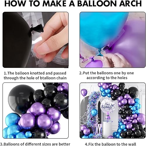 Miniatura 3 de Kit de arco de globos morados y azules, 105 globos de cumpleaños de 5, 10, 18 pulgadas, kit de guirnalda de globos de color azul metálico, morado y