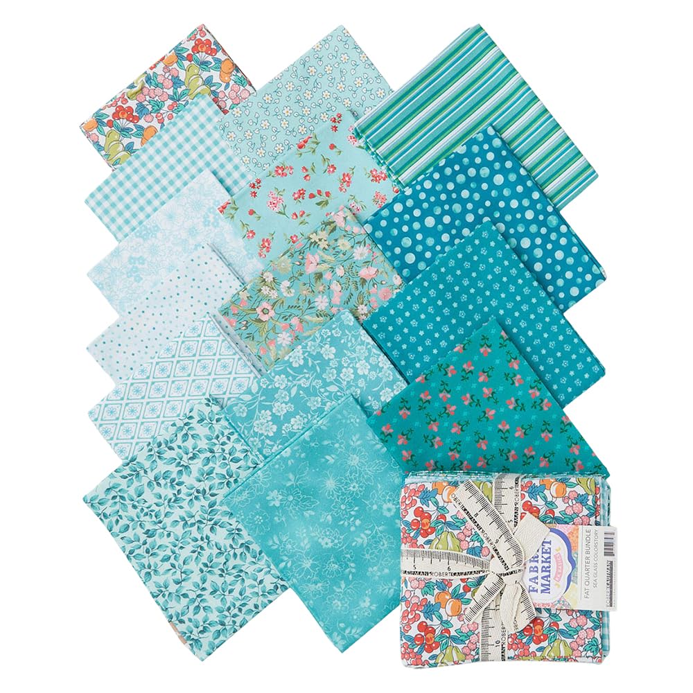 Robert Kaufman Assorted Flowerhouse Fabric Market Sea Glass 14 Fat Quarters Fabrics Fq-2385-15
